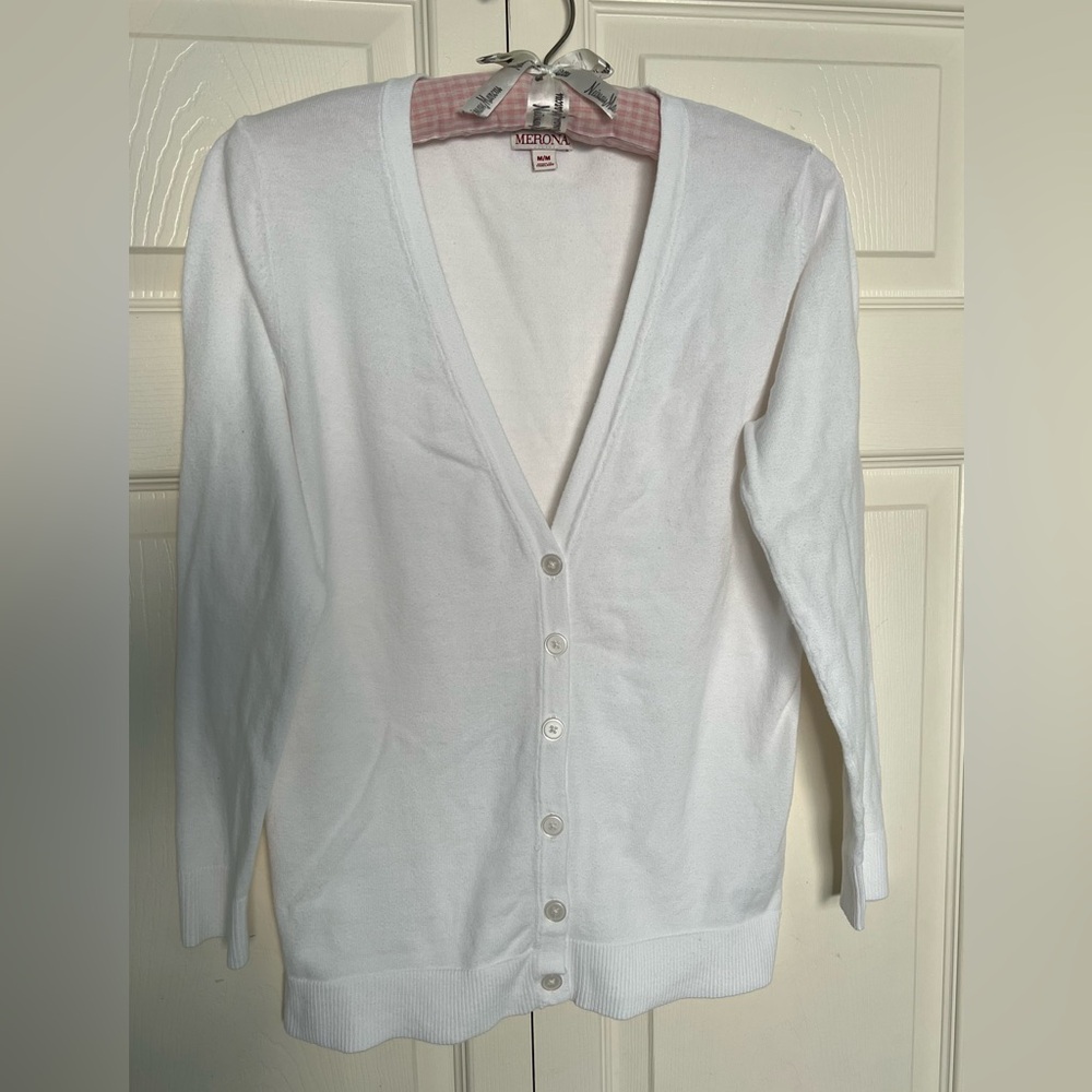 Merona White V-Neck Cardigan Sweater-Size M